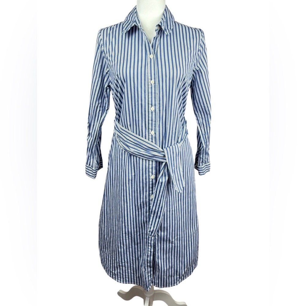 Kate and Lily Midi Shirt Dress Blue White Striped Button Front 8 - Picture 2 of 6